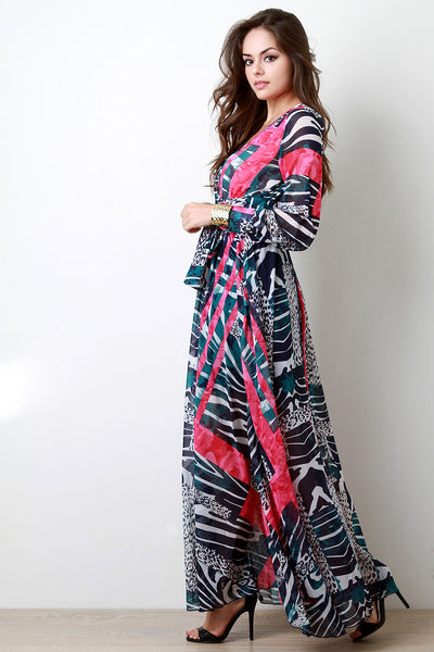 Multipattern Animal Print Chiffon Maxi Dress