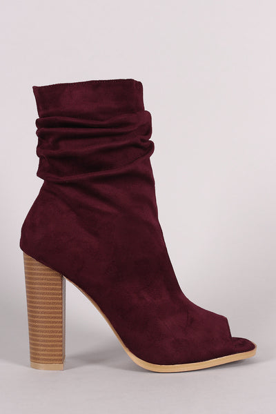 Suede Slouchy Peep Toe Chunky Heeled Ankle Boots