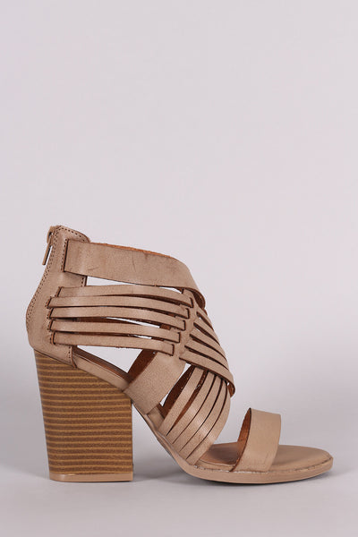 Qupid Crisscross Woven Straps Open Toe Chunky Heel