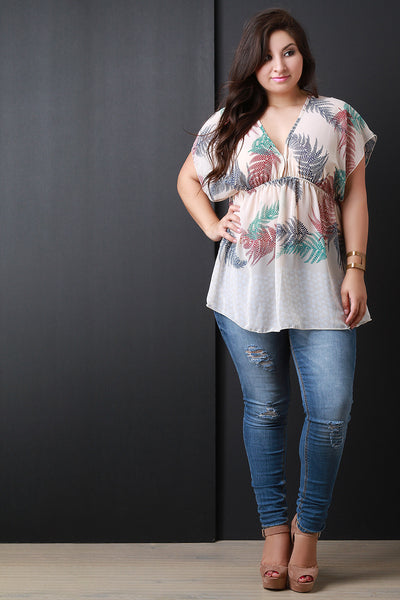 Tropical Print Deep V Chiffon Blouse