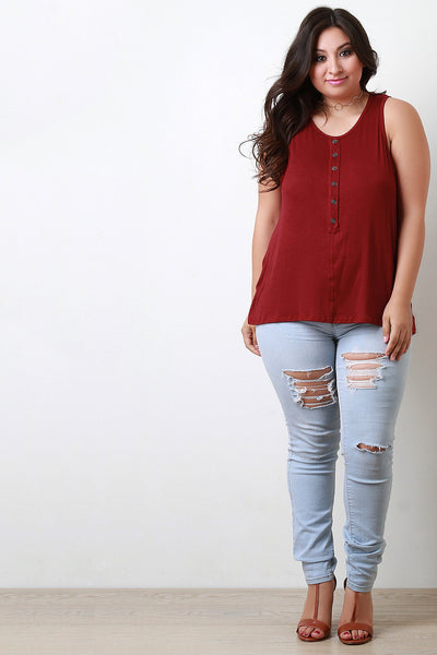 Casual Button Vent Back Tank Top