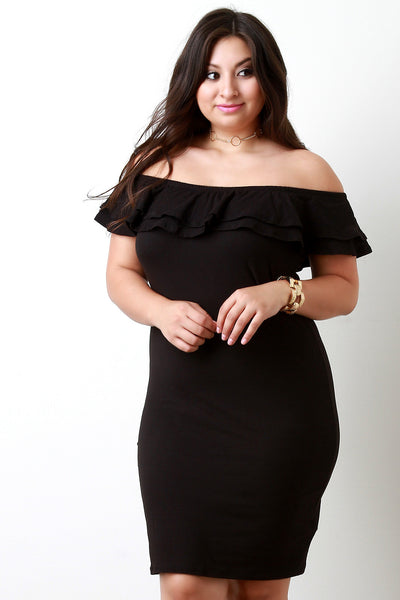 Off The Shoulder Layer Ruffle Bodycon Dress