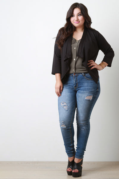 Knit Asymmetrical Hem Crop Blazer