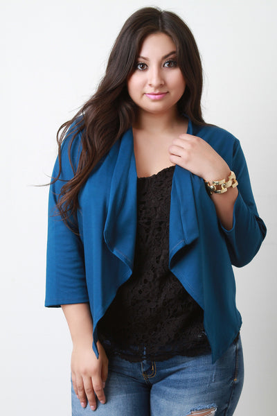 Knit Asymmetrical Hem Crop Blazer