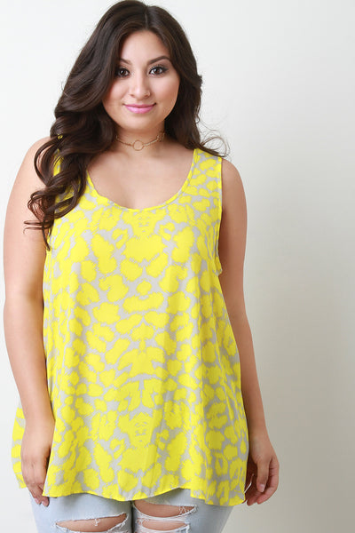 Patch Print Semi Sheer Sleeveless Blouse