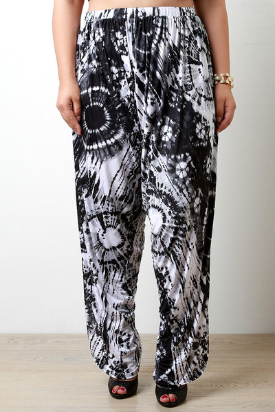 Tie Dye Side Slit Drop Crotch Pants