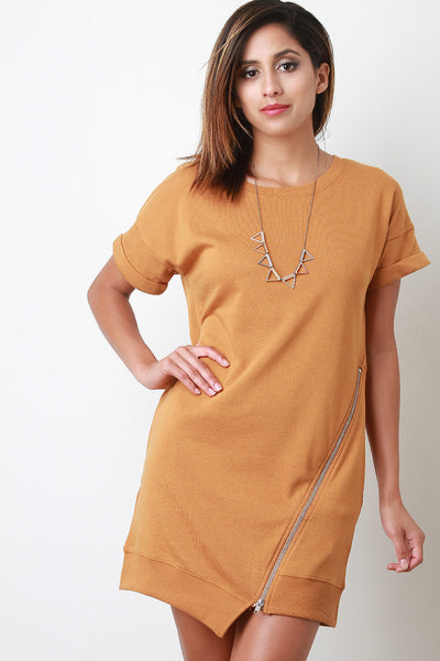 Knit Asymmetrical Zipper Shift Dress