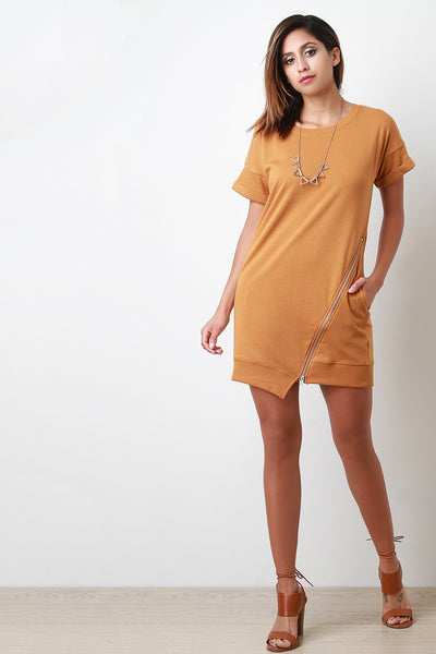 Knit Asymmetrical Zipper Shift Dress