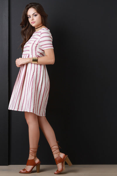 Stripe Short Sleeve Babydoll Dress