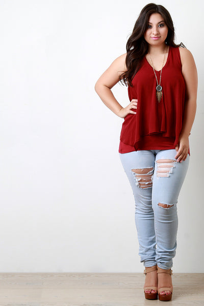 Chiffon Overlay Sleeveless Necklace Top