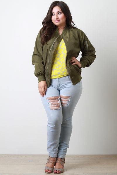 Zipper Pocket Sleeve Bomber Jacket