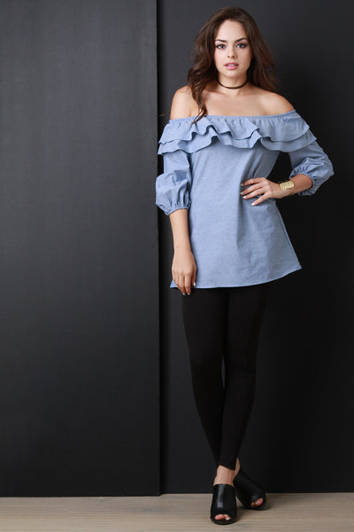 Three Quarter Sleeves Chambray Bardot Top