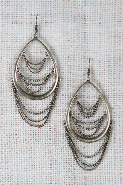 Tear Drop Draped Chain Dangle Earrings