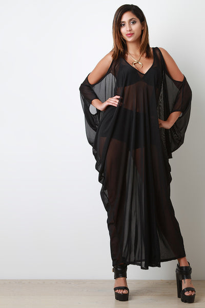 Mesh Cold Shoulders Maxi Overlay Dress