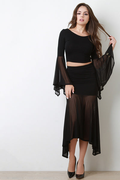 Semi Sheer Bell Sleeve Crop Top