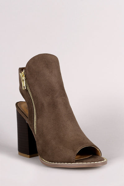 Suede Double-Side Zipper Peep Toe Booties