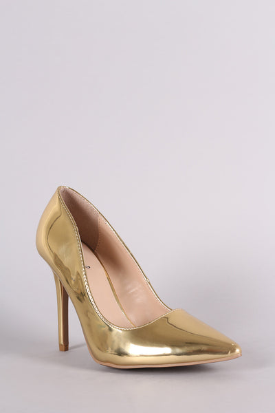 Qupid Metallic Pointy Toe Pump