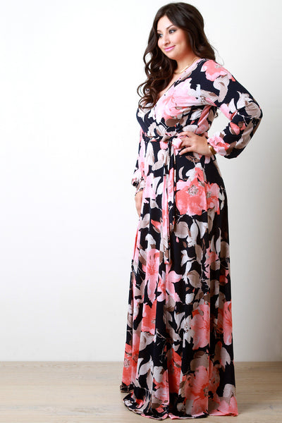 Floral Wrap Style Longsleeve Maxi Dress