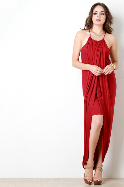 Draped Halter Sleeveless Maxi Dress