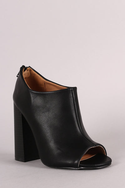 Qupid Retro Open Toe Chunky Heel Booties