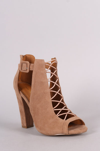 Shoe Republic LA Suede Buckled Crisscross Chunky Heel