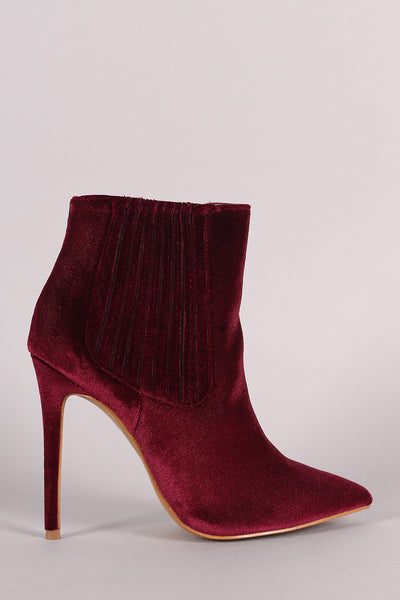 Shoe Republic LA Velvet Pointy Toe Stiletto Booties