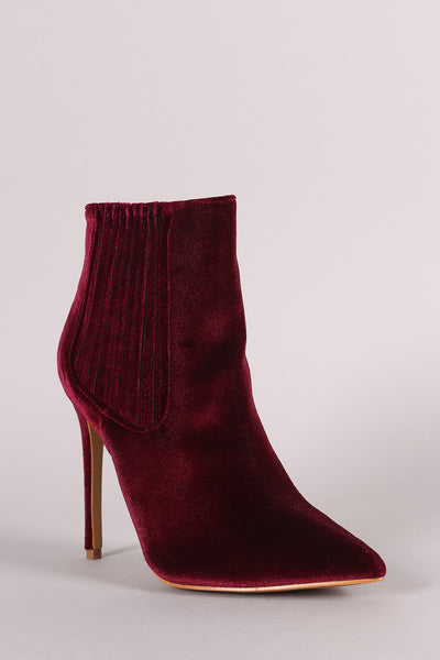 Shoe Republic LA Velvet Pointy Toe Stiletto Booties