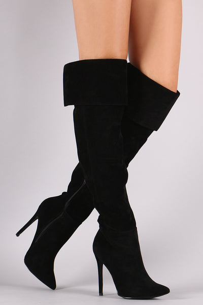 Shoe Republic LA Suede Cuff Pointy Toe Stiletto Boots