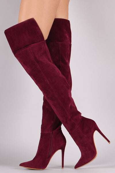 Shoe Republic LA Suede Cuff Pointy Toe Stiletto Boots