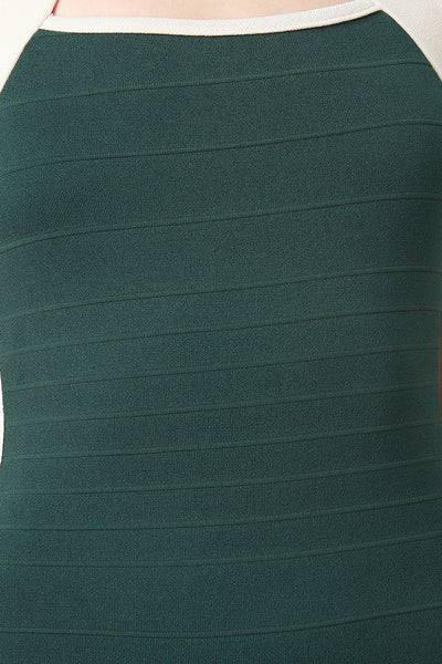 Two Tone Contrast Trim Keyhole Bodycon Dress