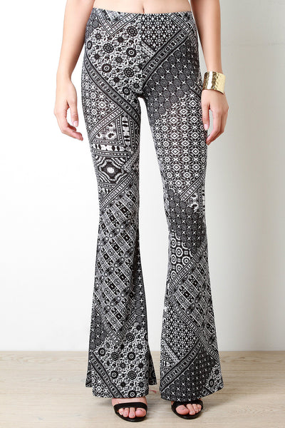 Geo Bohemian Print Bell Bottom Pants