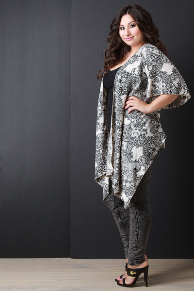 Lace Print Asymmetrical Hem Kimono