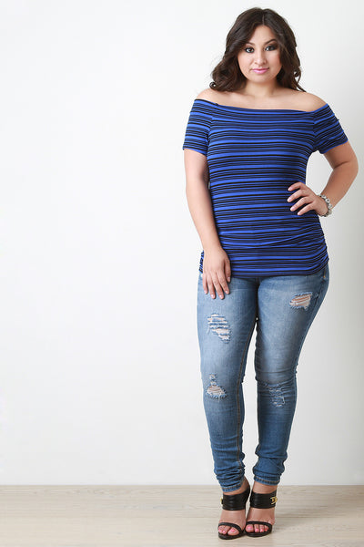 Striped Off The Shoulder Rib Knit Tee