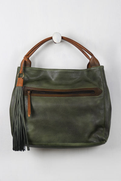 Distressed Vegan Leather Tassel Bag