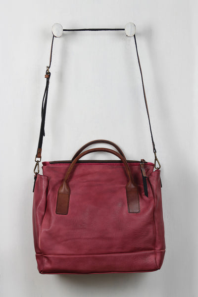 Weathered Vegan Leather Zippered Tote Bag