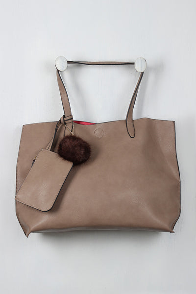 Large Textured Vegan Leather Tote Bag Set