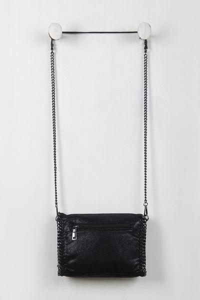 Shimmer Vegan Leather Chain Trim Crossbody Bag