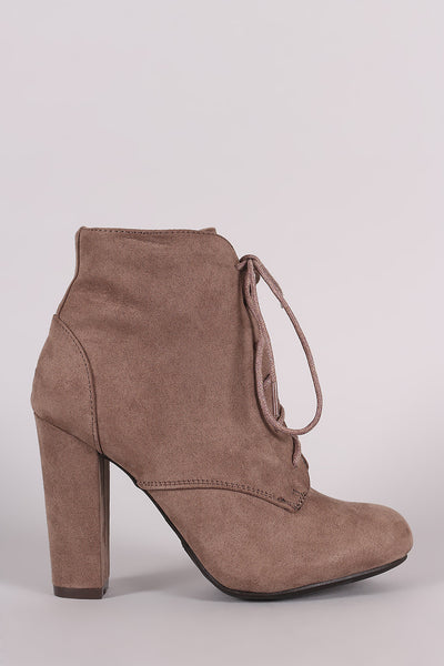 Bamboo Lace Up Fur Lined Chunky Heel Ankle Bootie