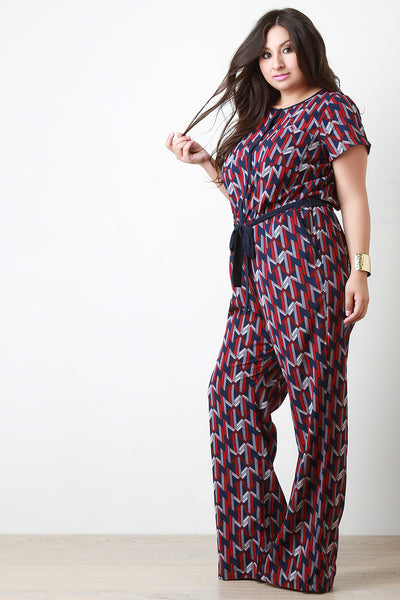 Wide Leg Geometric Print Jumpsuit