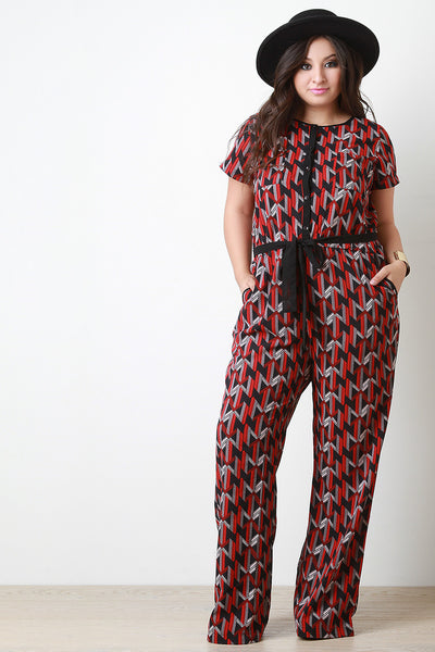 Wide Leg Geometric Print Jumpsuit