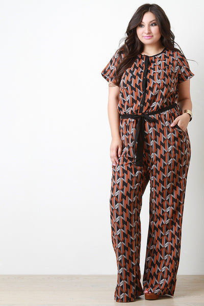 Wide Leg Geometric Print Jumpsuit