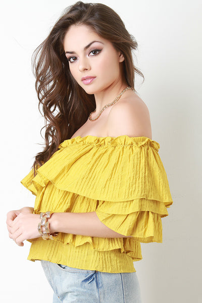 Tiered Ruffle Bardot Top