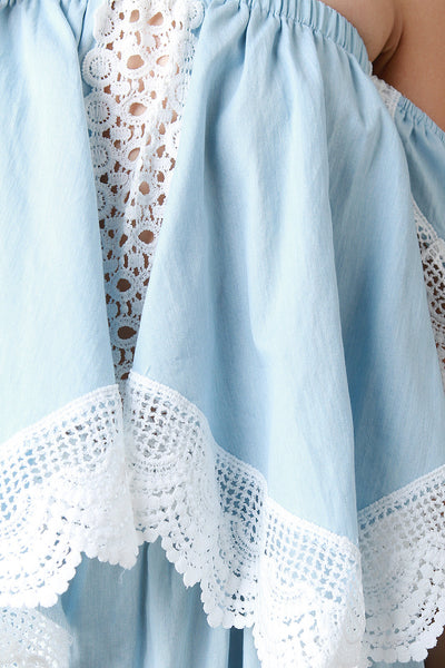 Crochet Accent Chambray Bardot Top