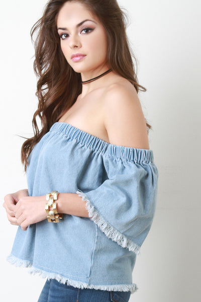 Frayed Denim Bardot Top