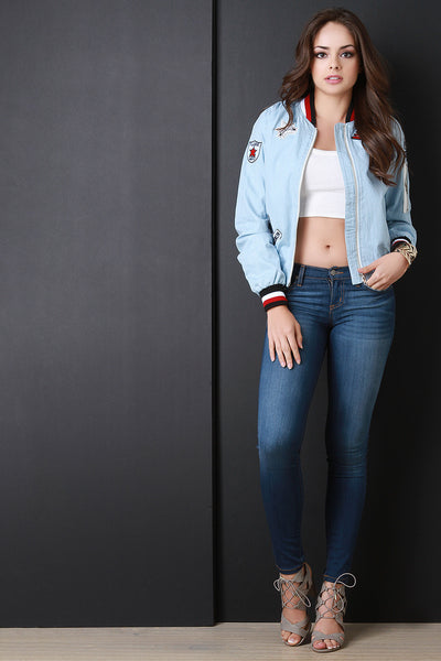 Chambray Patch Bomber Jacket