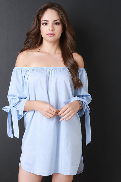 Bow Sleeve Shift Bardot Dress