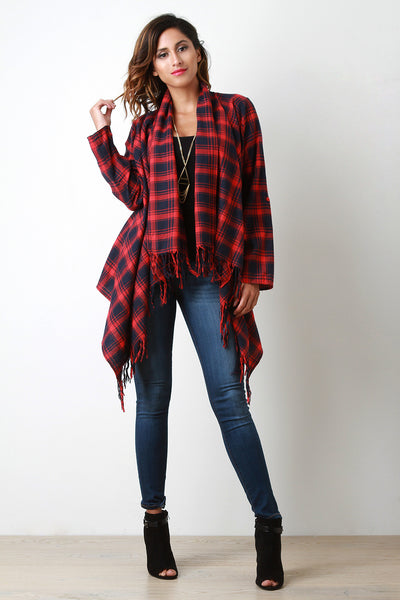 Draped Plaid Boxy Cardigan