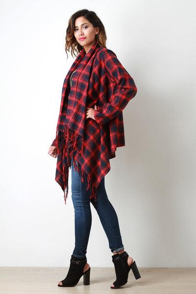 Draped Plaid Boxy Cardigan