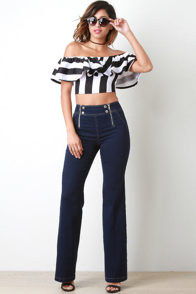 Striped Flutter Bardot Top