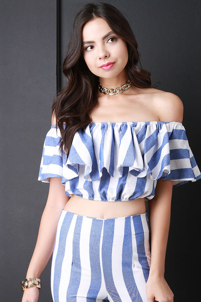 Striped Chambray Flutter Bardot Top